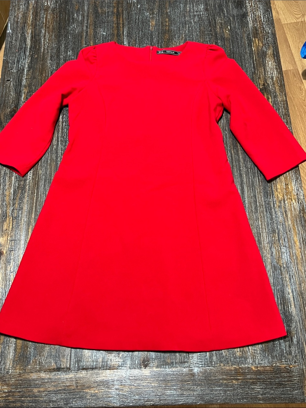 Zara Trafaluc  Red 3/4 Long Sleeve A-Line Dress